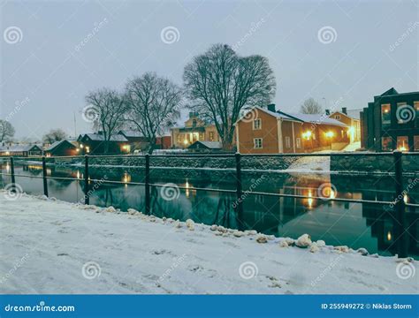 Canal in City during Winter Stock Photo - Image of freezing, tree ...