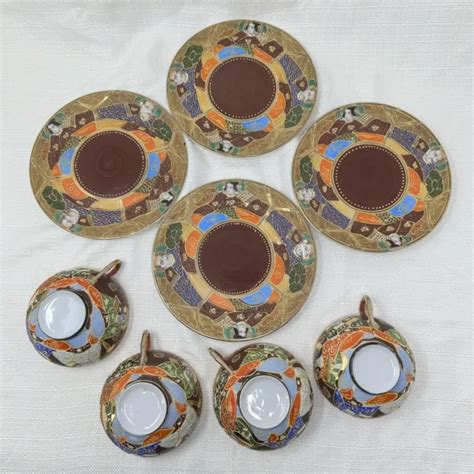 Tea Cup Saucer Set Japanese Moriage Satsuma Hand Painted Vintage