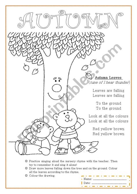 Autumn nursery rhyme - ESL worksheet by Je suis papillon