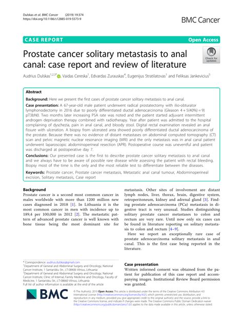 Pdf Prostate Cancer Solitary Metastasis To Anal Canal Case Report And Review Of Literature