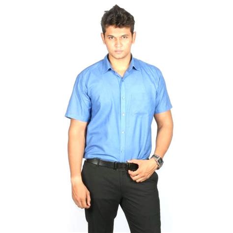 Men S Half Sleeve Blue Plain Cotton Shirt Size S To Xxxl At Rs 280 In Meerut