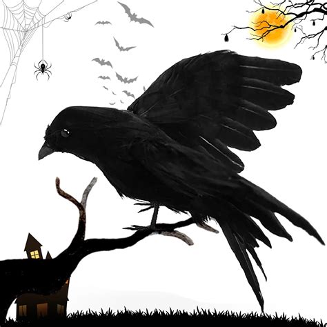 Simulation Halloween Black Raven Crow Natural Prop Scary Pest Repellent