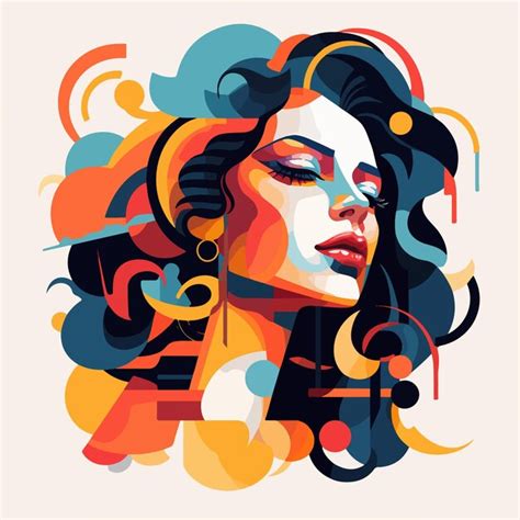 Retrato De Arte Abstracto Mujer Colorido Vector Premium