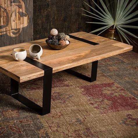 Native Home Table de Salon Bois Massif Rectangle Pieds Métal