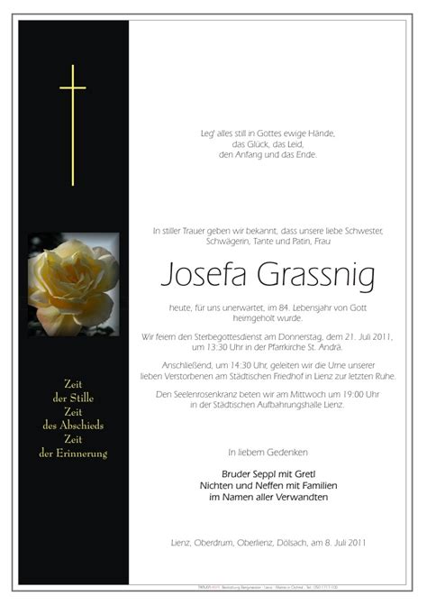 Todesanzeige Josefa Grassnig Trauer Link