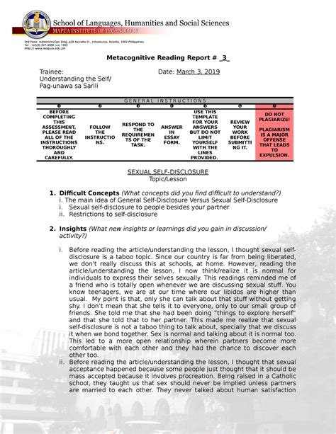 Mrr 3 Sexual Self Disclosure Understanding The Self Mapua