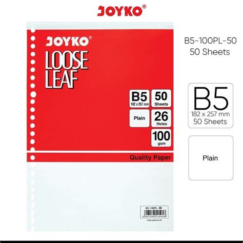 Jual Loose Leaf JOYKO B5 Dotted Grid Polos Plain Garis 50 Lbr Shopee