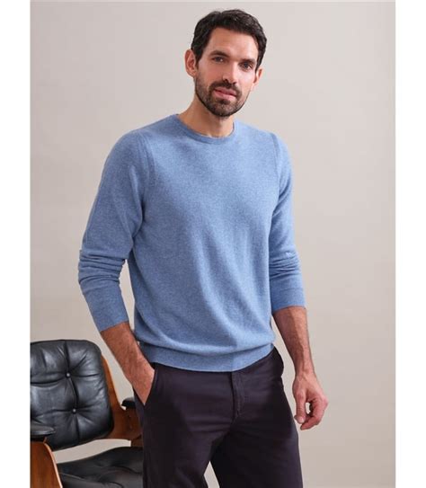 Denim Chambray Mens Cashmere Crew Sweater WoolOvers US