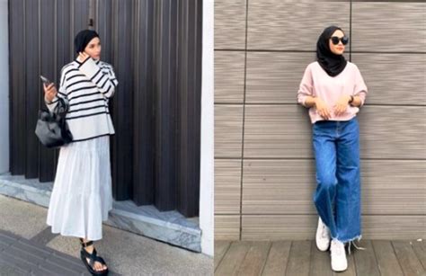 5 Inspirasi OOTD Sweater Hijab Dengan Rok Dan Celana HargaBulanIni