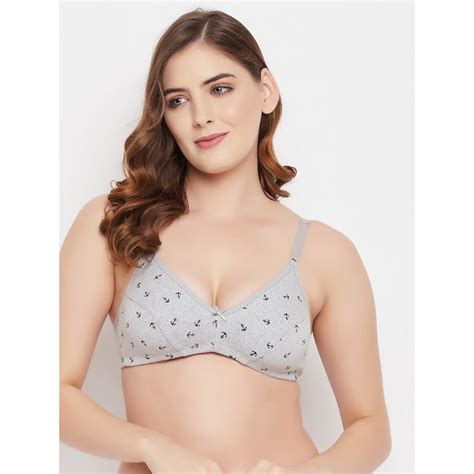 Clovia Cotton Rich Printed Non Padded Full Cup Wire Free Everyday Bra Light Grey Buy Clovia