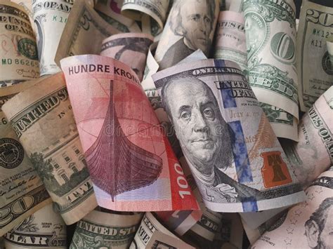 Exchange Rate of Norwegian and American Money Stock Photo - Image of