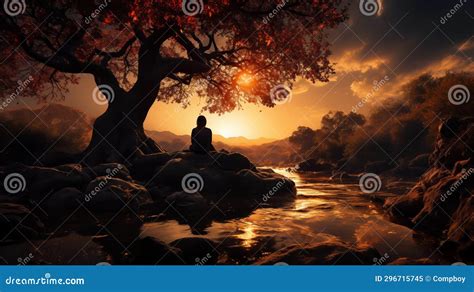 Meditation at sunset stock illustration. Illustration of sunrise ...