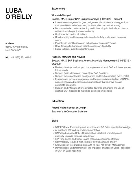 SAP Business Analyst Resume Samples Velvet Jobs