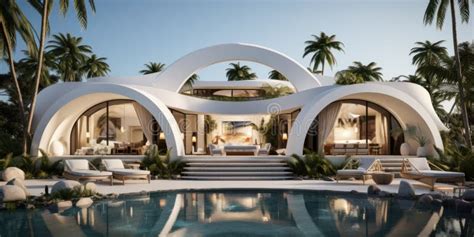 Luxury Beach House with Swimming Pool in Modern Design. Generative AI Stock Illustration ...