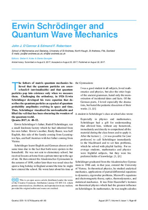 (PDF) Erwin Schrödinger and Quantum Wave Mechanics