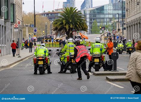 Ensuring Safety Police Motorcycles At XR Protest Editorial Stock Photo