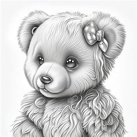 Premium Ai Image Fluffy Teddy Bear Coloring Page For Adults Coloring