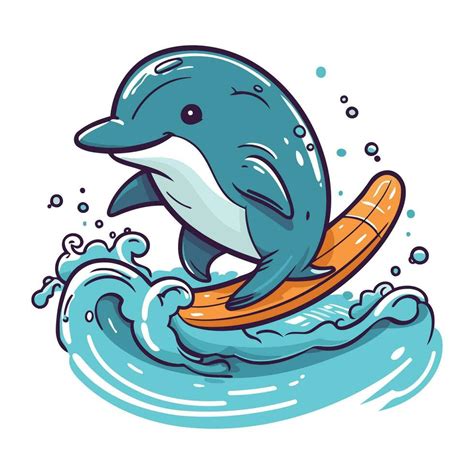 Cute Cartoon Dolphin Jumping Out Of The Water Vector Illustration