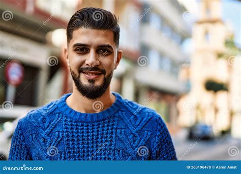 Young Arab Man Smiling Confident At Street Stock Photo Image Of Laugh