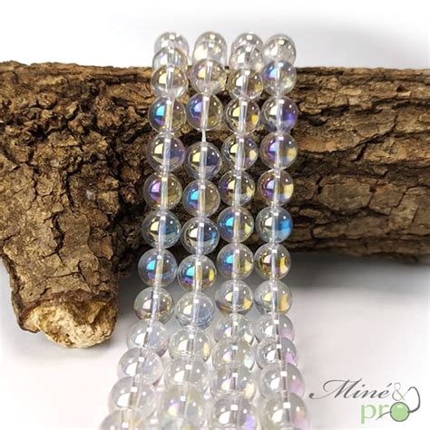 Aqua Aura Quartz Blanche En Perles Rondes Mm Fil Complet Mine Pro