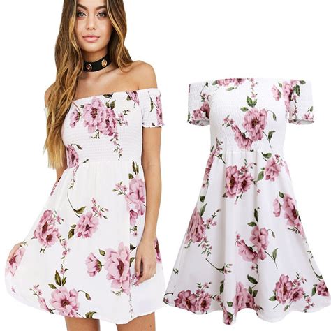 Women Summer Off Shoulder Floral Short Beach Evening Party Cocktail