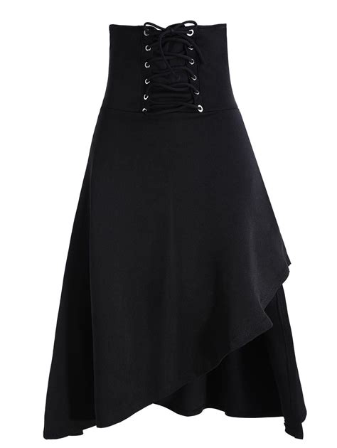 24 Off Asymmetric Lace Up Gothic Long Skirt Rosegal