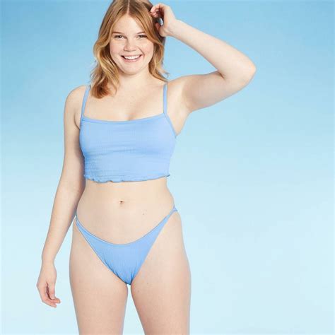 Xhilaration Women S Textured High Leg Scoop Bikini Bottom Blue XL