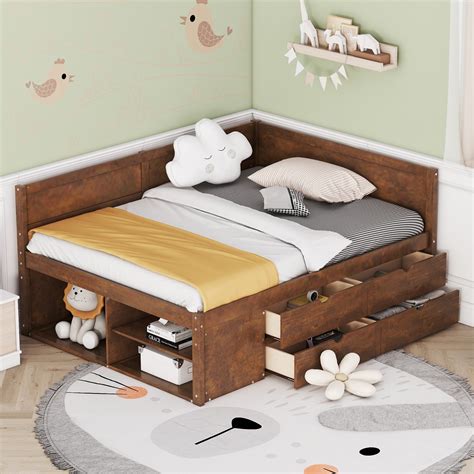 CoSoTower Full Size Daybed With Drawers And Shelves Walnut Walmart