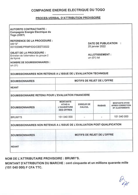 PV Attribution Provisoire DRP N007 DDME PRMP DG CEET 2022 Entretien