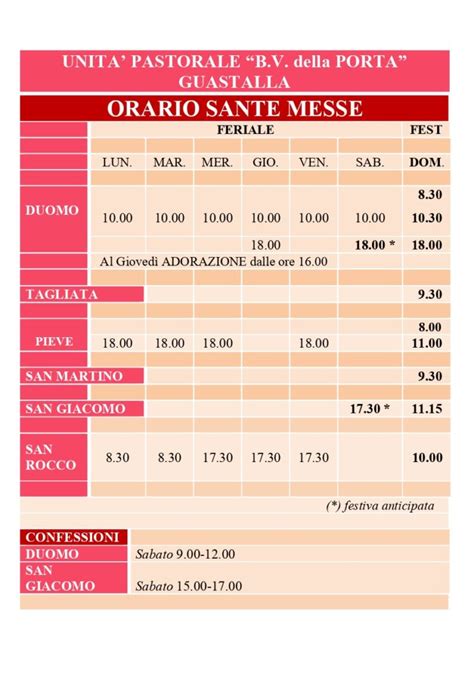 Orario Messe Feriali E Festive Up Beata Vergine Della Porta