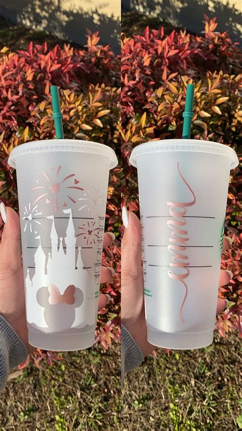 Disney Castle Starbucks Reusable Cup Rose Gold Matte White Etsy