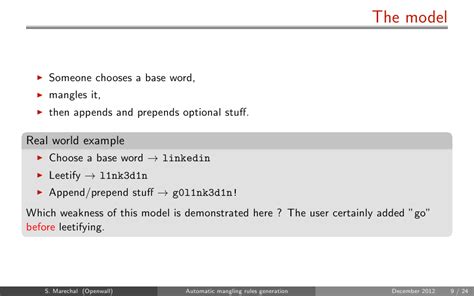 Automatic Mangling Rules Generation Slide 9 Passwords12