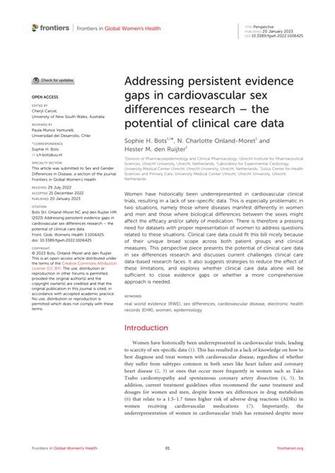 Pdf Addressing Persistent Evidence Gaps In Cardiovascular Sex