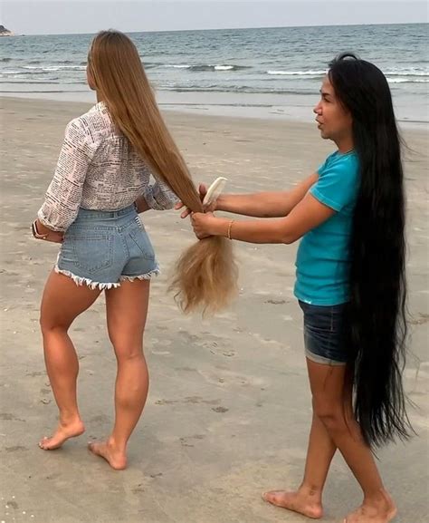 Video Two Rapunzels At The Beach Realrapunzels In 2021 Long Hair