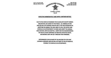 Guadalupe County Animal Shelter COVID-19 (03/20/2020) - Press Releases ...