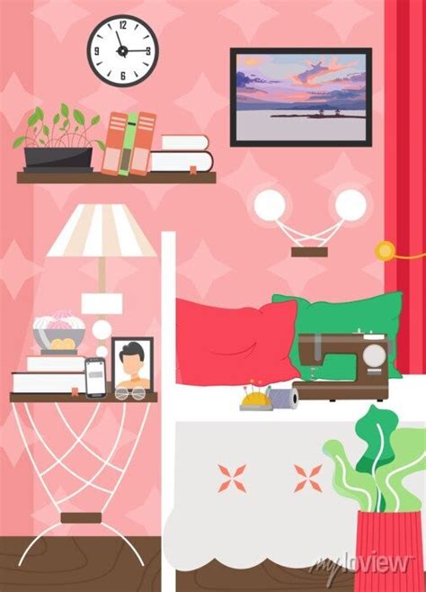 Adult Female Living Room Interior Vector Flat Illustration Posters For