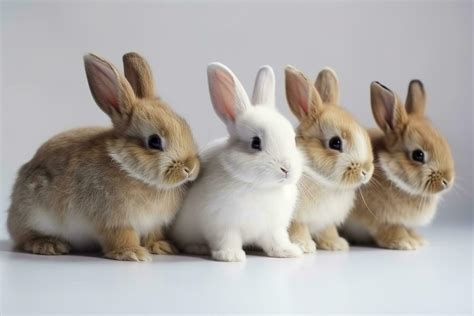 Front View Of Cute Baby Rabbits On White Background Little Cute