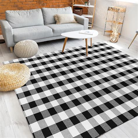 Amazon Wobubu Buffalo Plaid Rug Checkered Rug Black And White Area