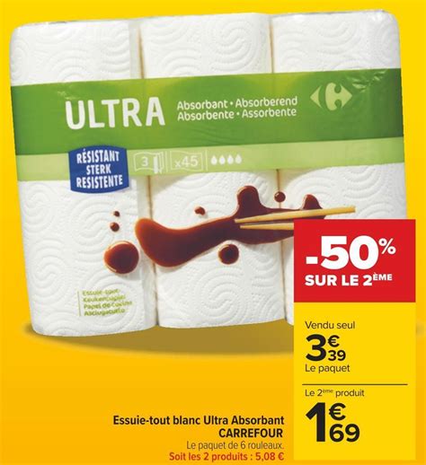 Promo Carrefour Essuie Tout Blanc Ultra Absorbant Chez Carrefour