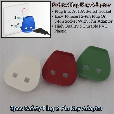 3pcs Safety Plug Key Adaptor For 2-Pin Plug With Hole For Easy Plug In ...