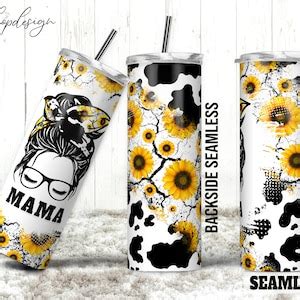 Mama Cow Sunflowers Cowhide Seamless Tumbler 20 Oz Tumbler Etsy