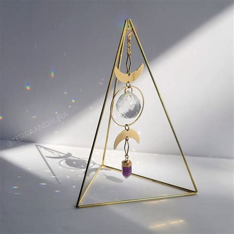 Triple Goddess Geometric Brass Himmeli Pyramid Prism Desktop Suncatcher