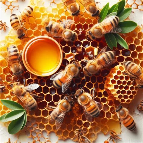 Premium Ai Image Bees On Honeycombs With Honey On White Background Ai