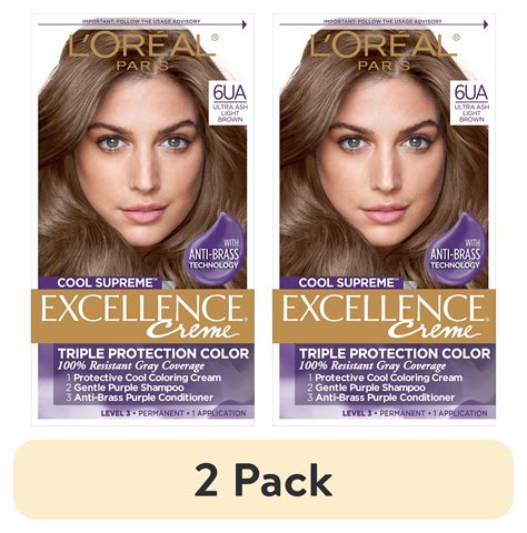 (2 pack) L'Oreal Paris Excellence Creme Permanent Hair Color, Ultra Ash ...