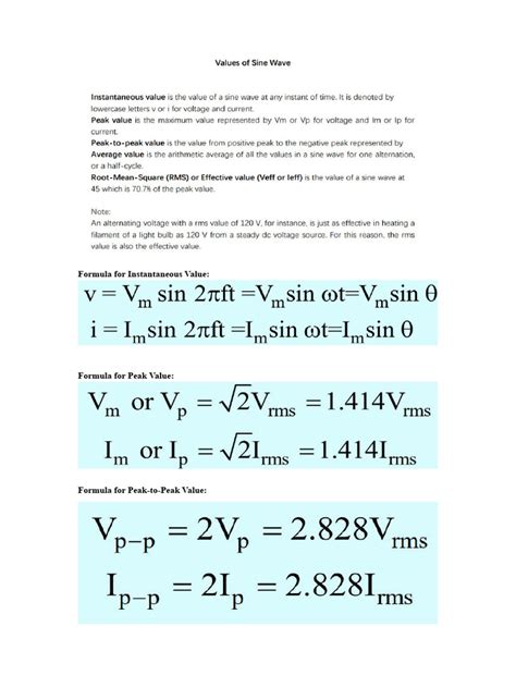 Values of A Sine Wave Notes | PDF