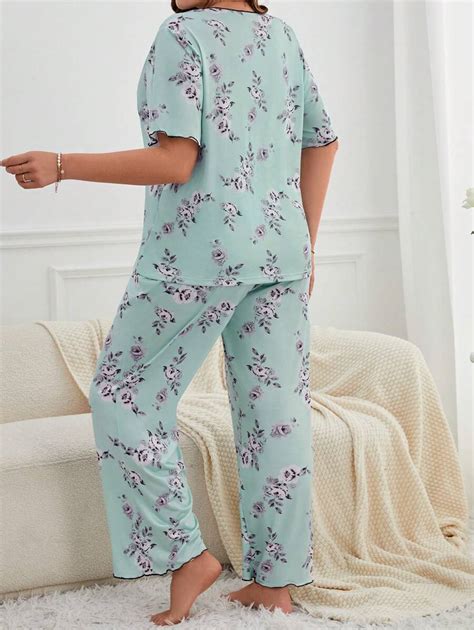 Plus Floral Print Pj Set Shein Uk