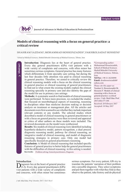 Pdf Models Of Clinical Reasoning With A Focus On General Practice A