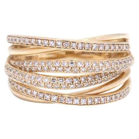 Effy 40ctw Diamond Crossover Wide Band Ring 14k Yellow Gold Ring