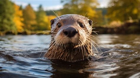 Premium AI Image | an adult otter swimming in the river