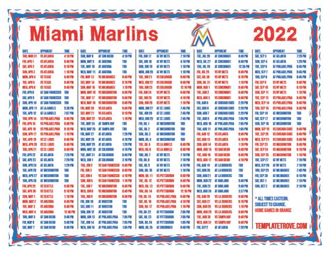 Printable 2022 Miami Marlins Schedule